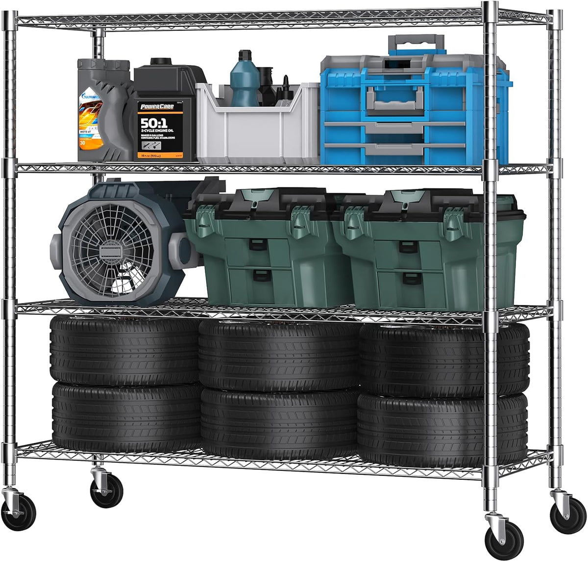 Himimi 72" H Storage Shelves 4 Tier Metal Shelving Adjustable Wire Shelf with Wheels, Heavy Duty