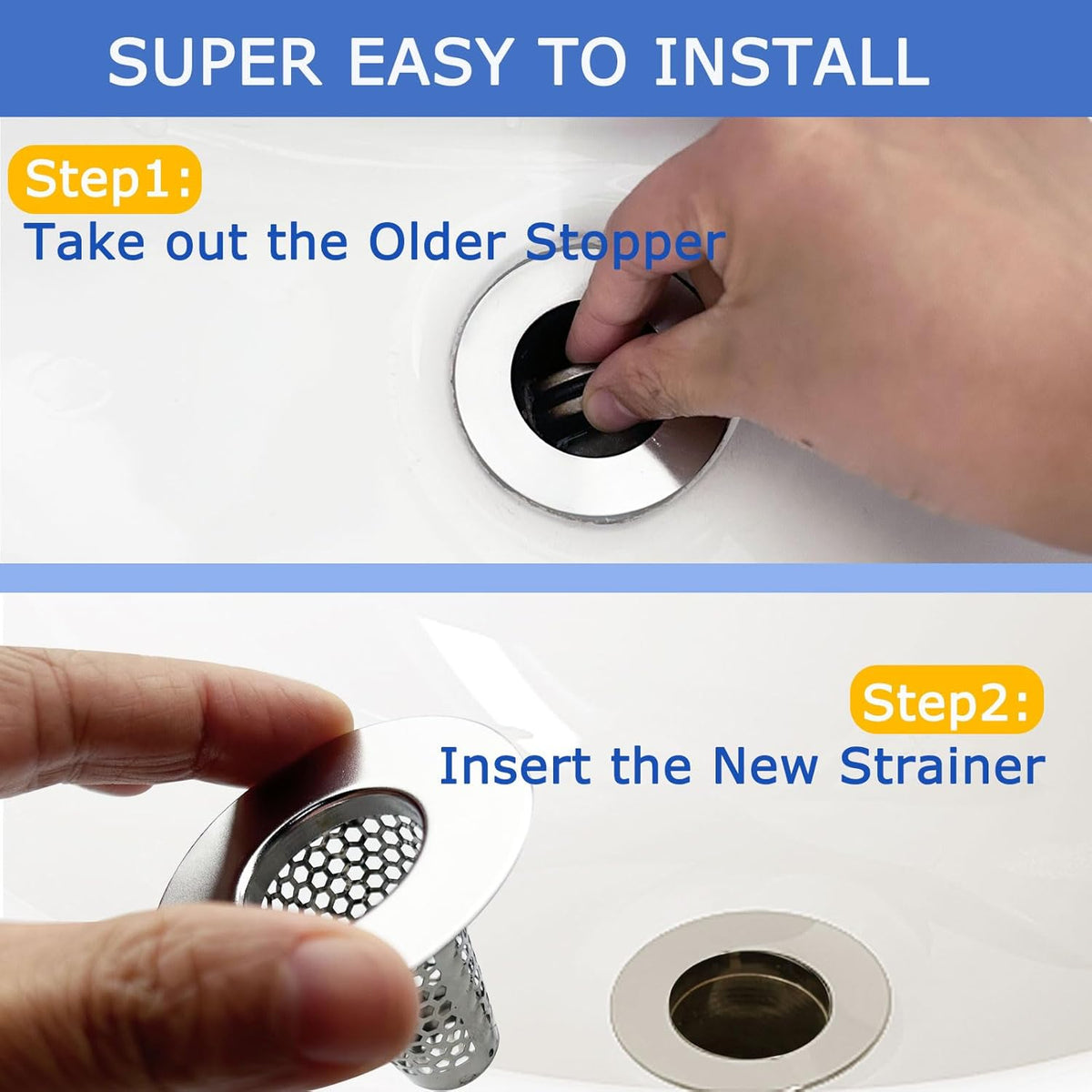 Bathroom Sink Drain Strainers for 1.1"-1.6" Depth Than 1.6" Drain Hole Catcher for Laundry