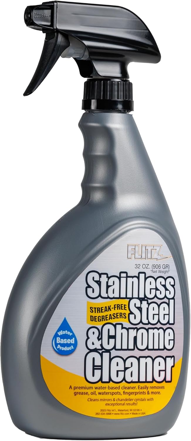 Flitz Stainless Steel & Chrome Clean - 32oz Bottle, USA-Made Stainless Steel Cleaner Spray for