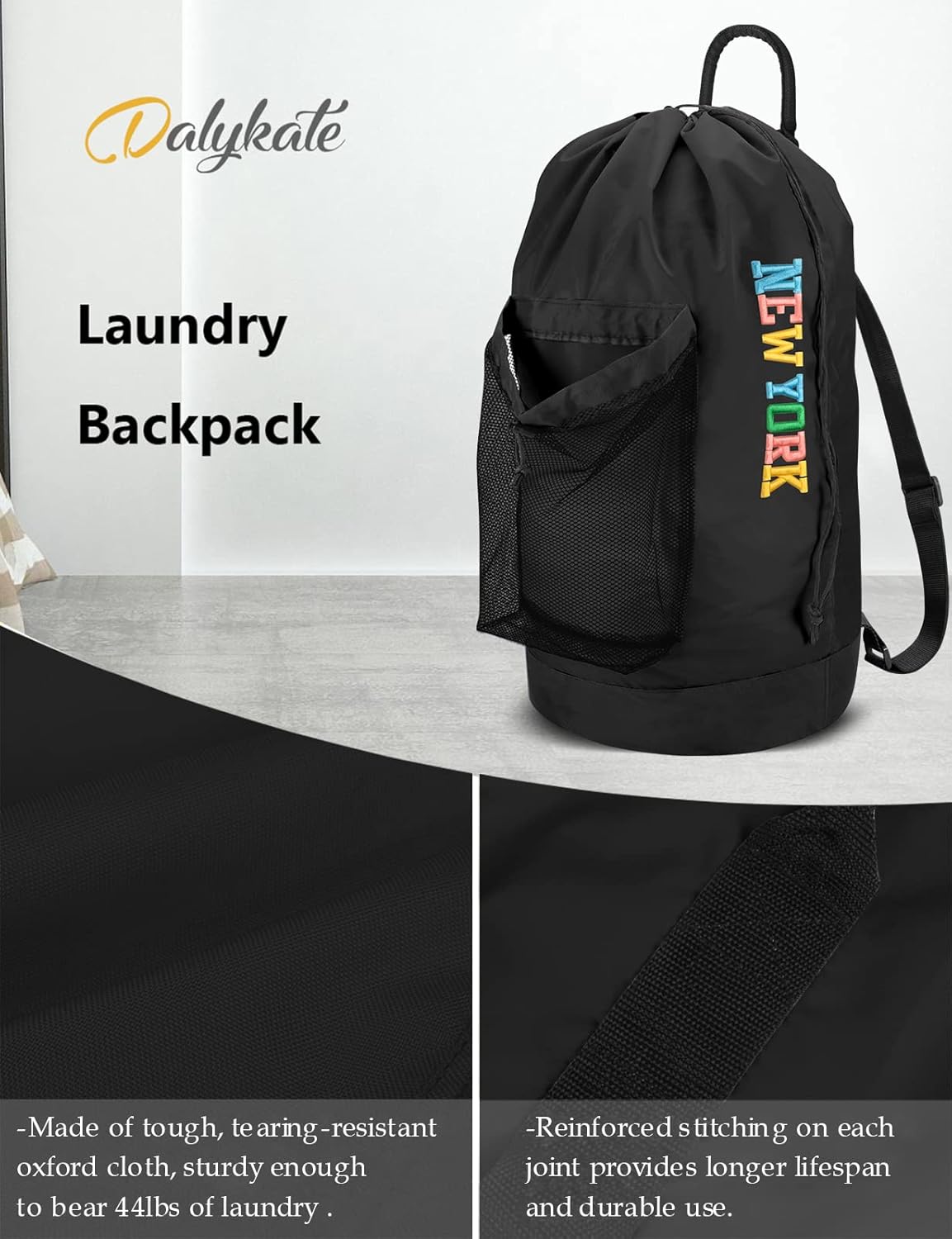 Dalykate Backpack Laundry Bag, Laundry Backpack with Shoulder Straps and Mesh Pocket Nylon Clothes