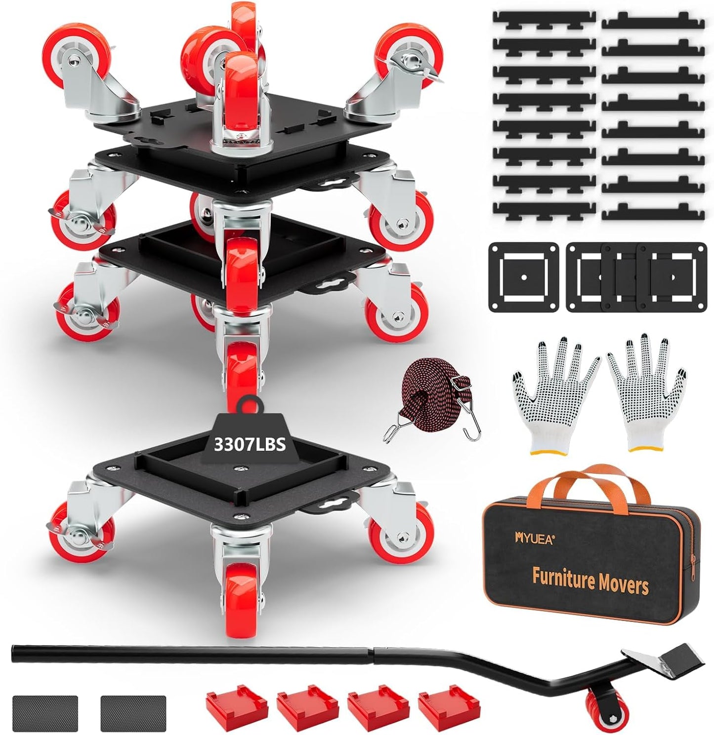Furniture Dolly 5 Wheels Heavy Duty with Removable Side Guards,3307 Lbs Capacity,360° Rotating