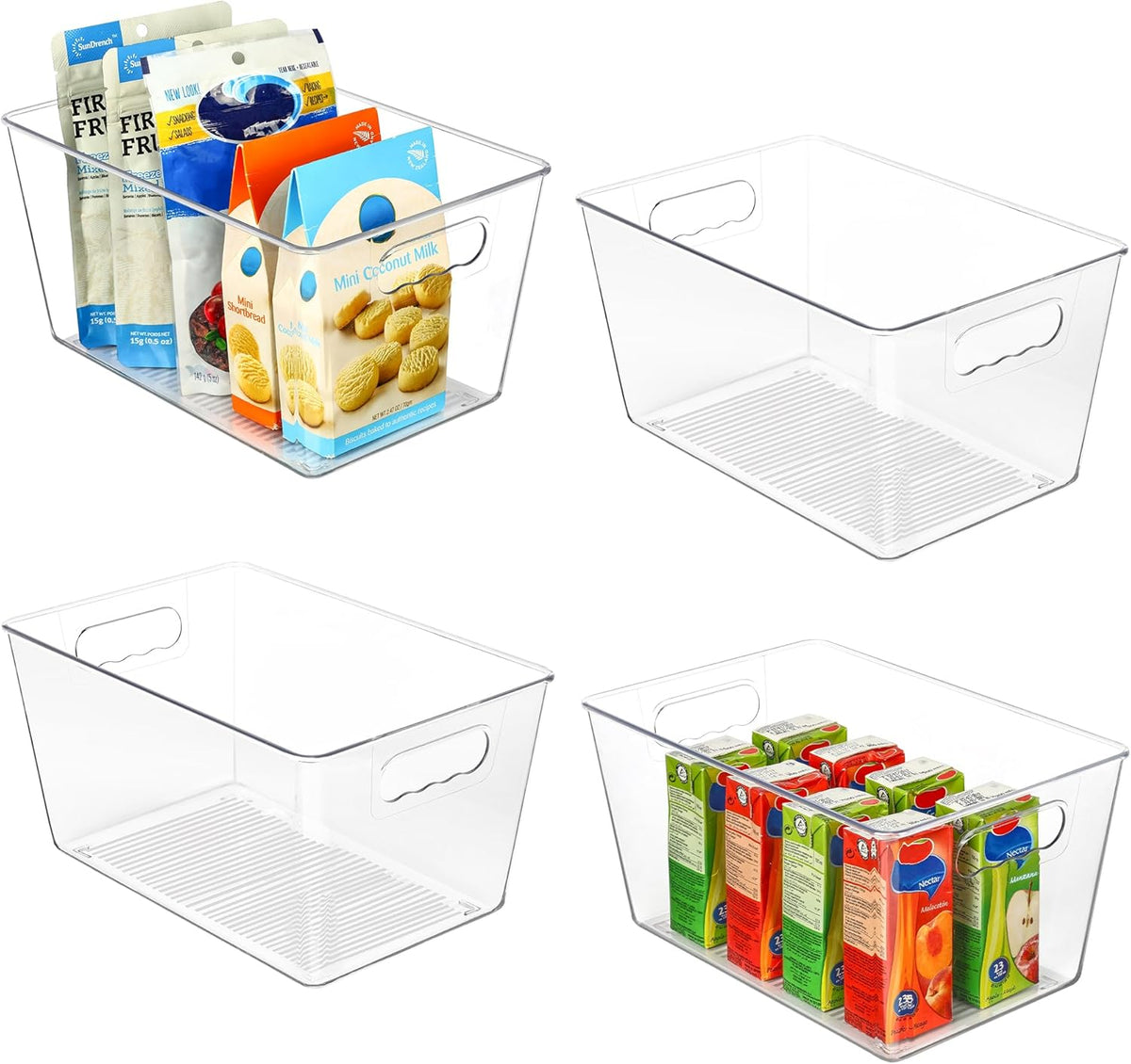 Vtopmart Clear Plastic Pantry Organizer Bins, 4 PCS Food Storage Bins with Handle for Refrigerator