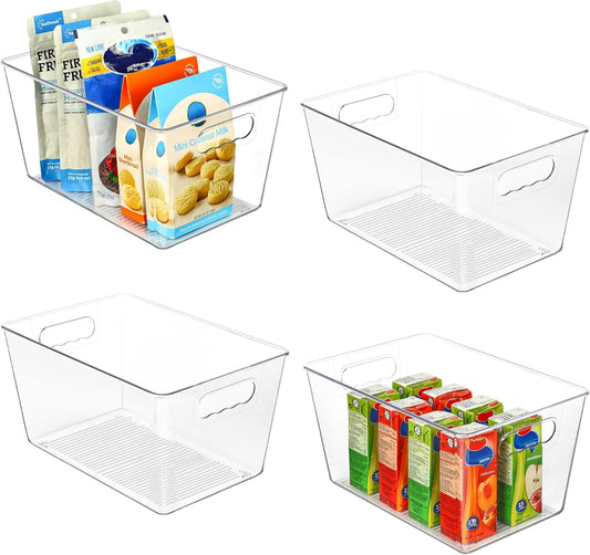 Vtopmart Clear Plastic Pantry Organizer Bins, 4 PCS Food Storage Bins with Handle for Refrigerator