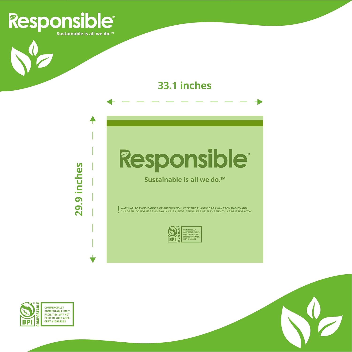 Responsible Products Kitchen Bin Liners, Certified Compostable, Heavy Duty Multipurpose Food Scrap