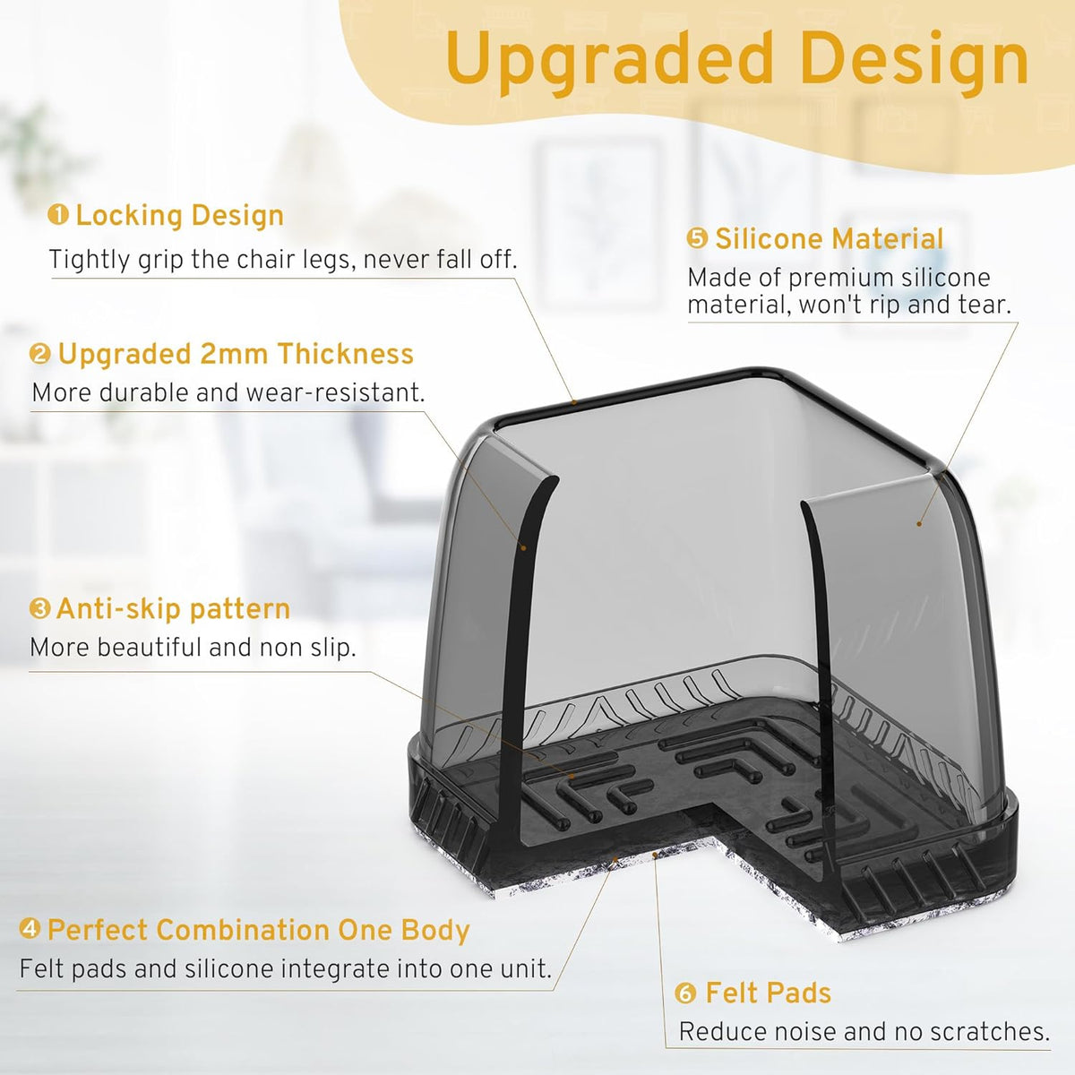 24PCS Square Chair Leg Floor Protectors, Furniture Sliders, Chair Leg Protectors for Hardwood