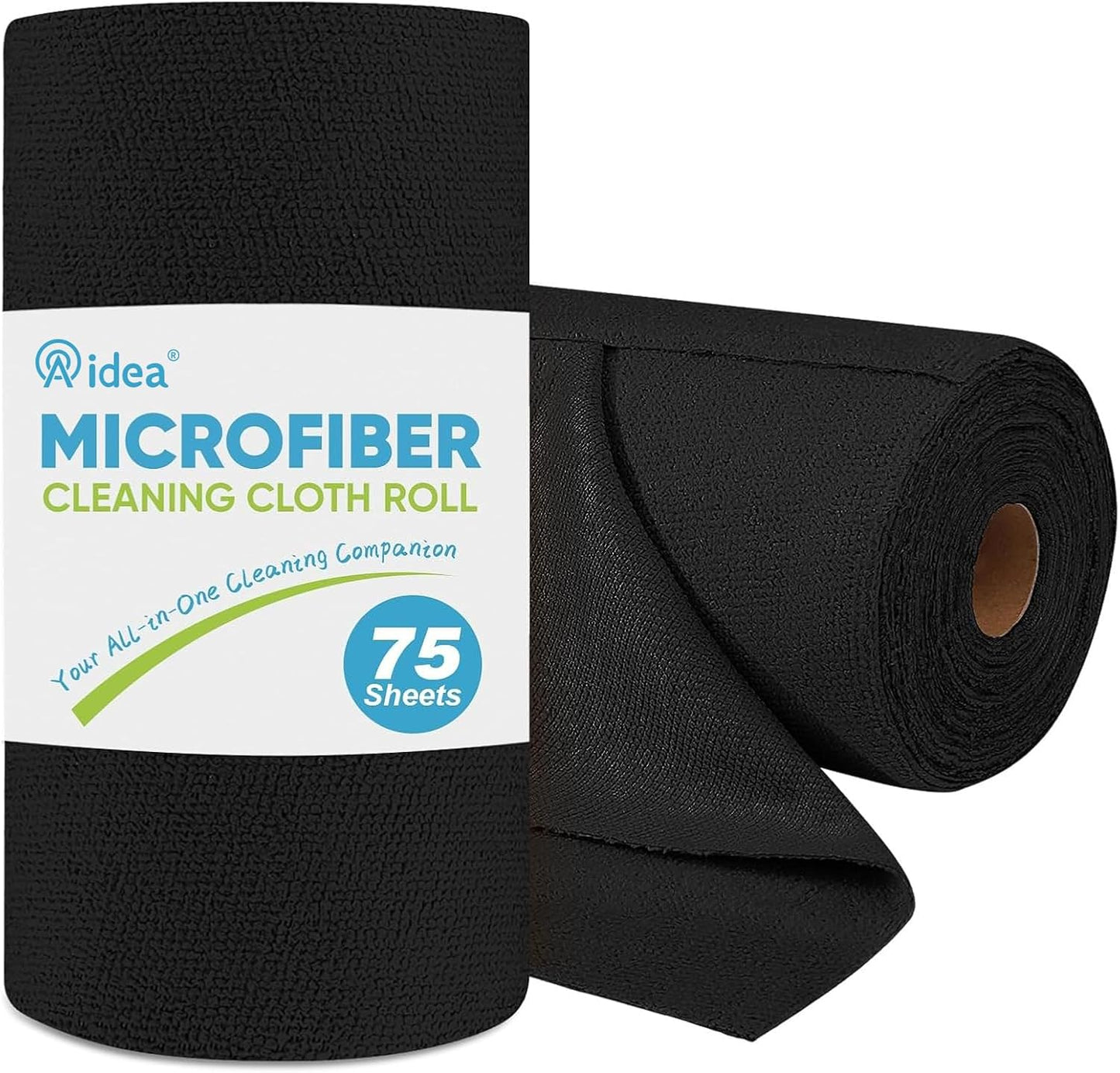 AIDEA Microfiber Cleaning Cloth Roll, 75PK, Black Microfiber Towels for Cars, Reusable Paper Towels