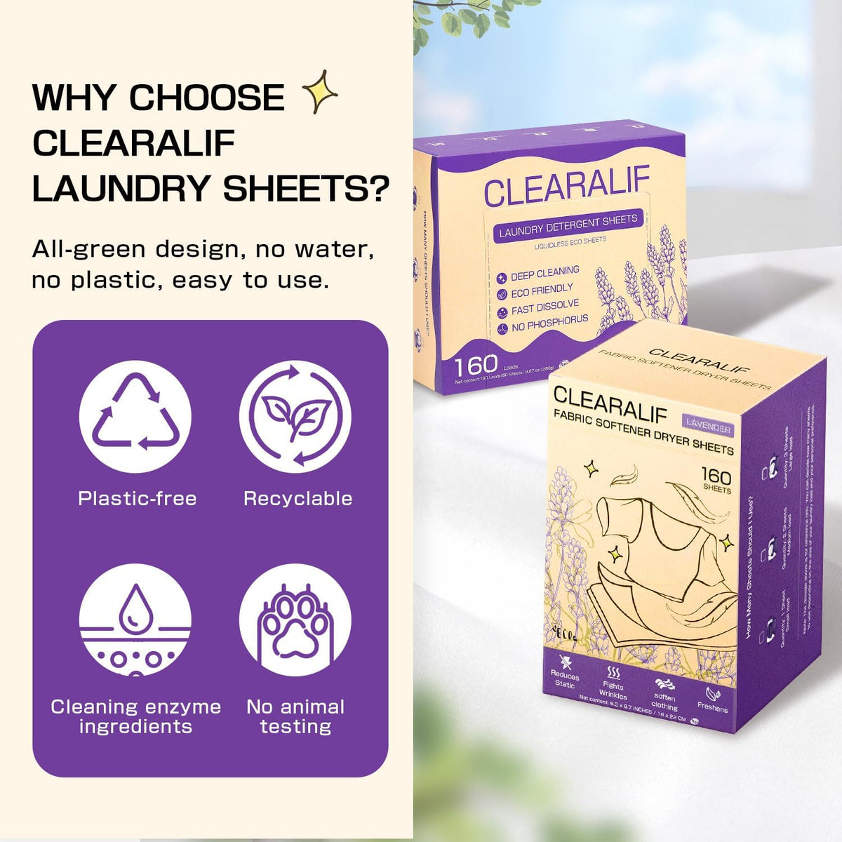 CLEARALIF All in One Laundry Detergent Sheets Kit, Lavender Scent, 160 Loads Laundry Sheets + 160