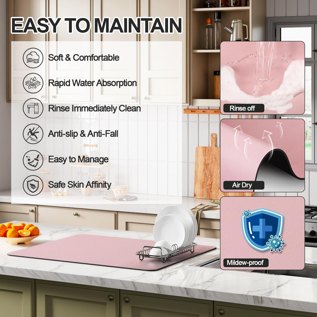 Dish Drying Mat for Kitchen Counter | Coffee Bar Mat for Countertops | Heat Resistant Drainer Mat