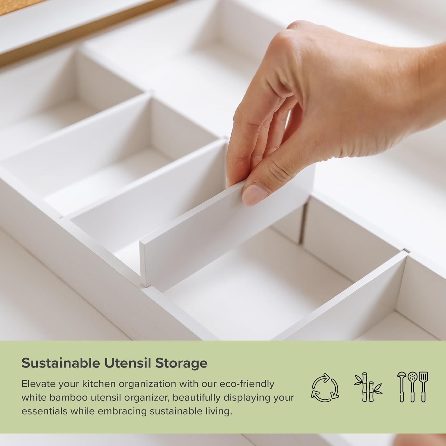 KitchenEdge Adjustable Kitchen Drawer Organizer for Utensils and Junk, Food-Safe Contract Grade