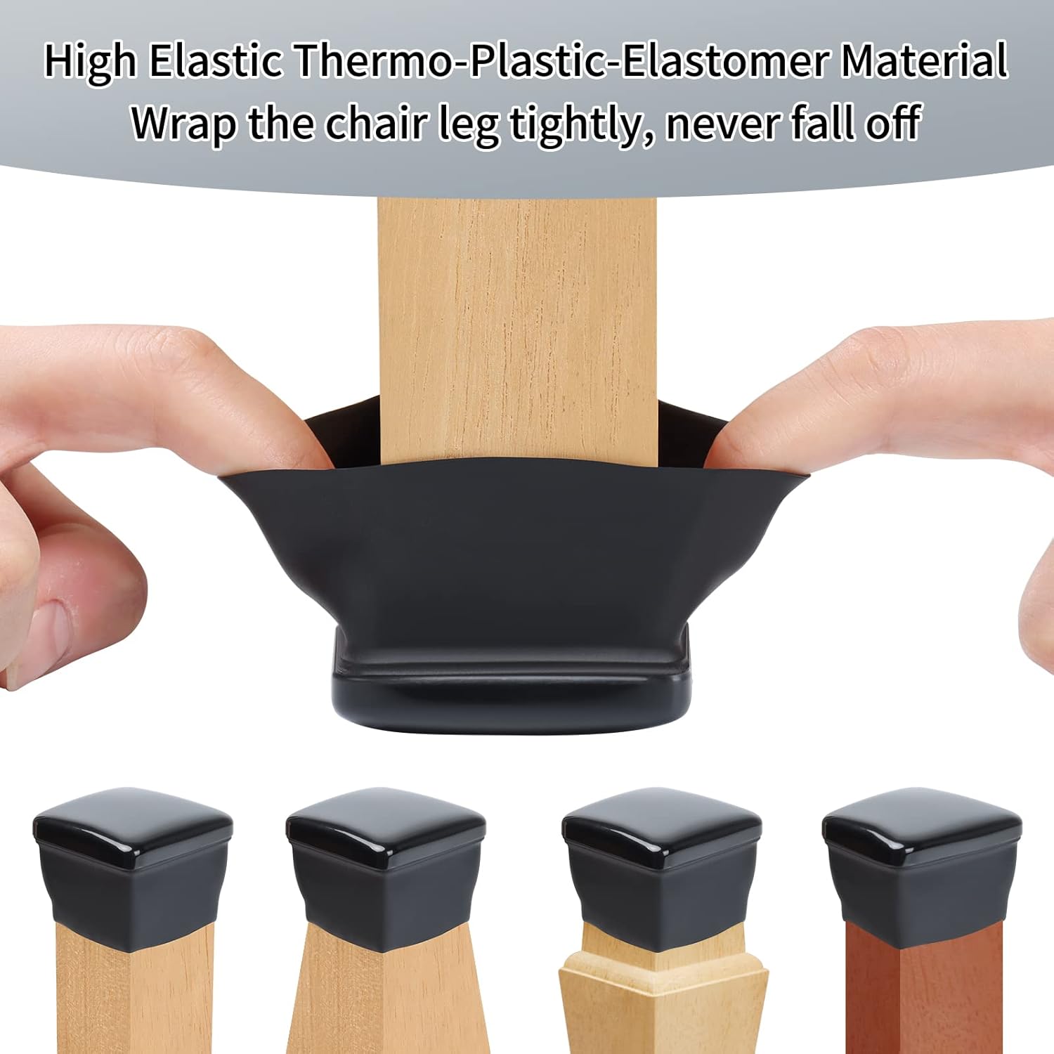 Ezprotekt 24 Pcs Large Chair Leg Sliders for Carpet, Square Black Teflon Furniture Glides Pads Caps
