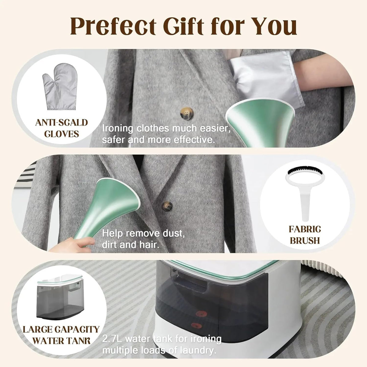 Standing Garment Steamer, 2000W Powerful Steamer for Clothes, 10 Steam Levels, 2.7L Water Tank for