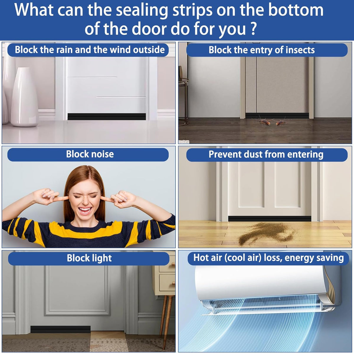 Under Door Draft Stopper, Self-Adhesive Door Sweep for Bottom of Door, Weather Stripping Doors Seal