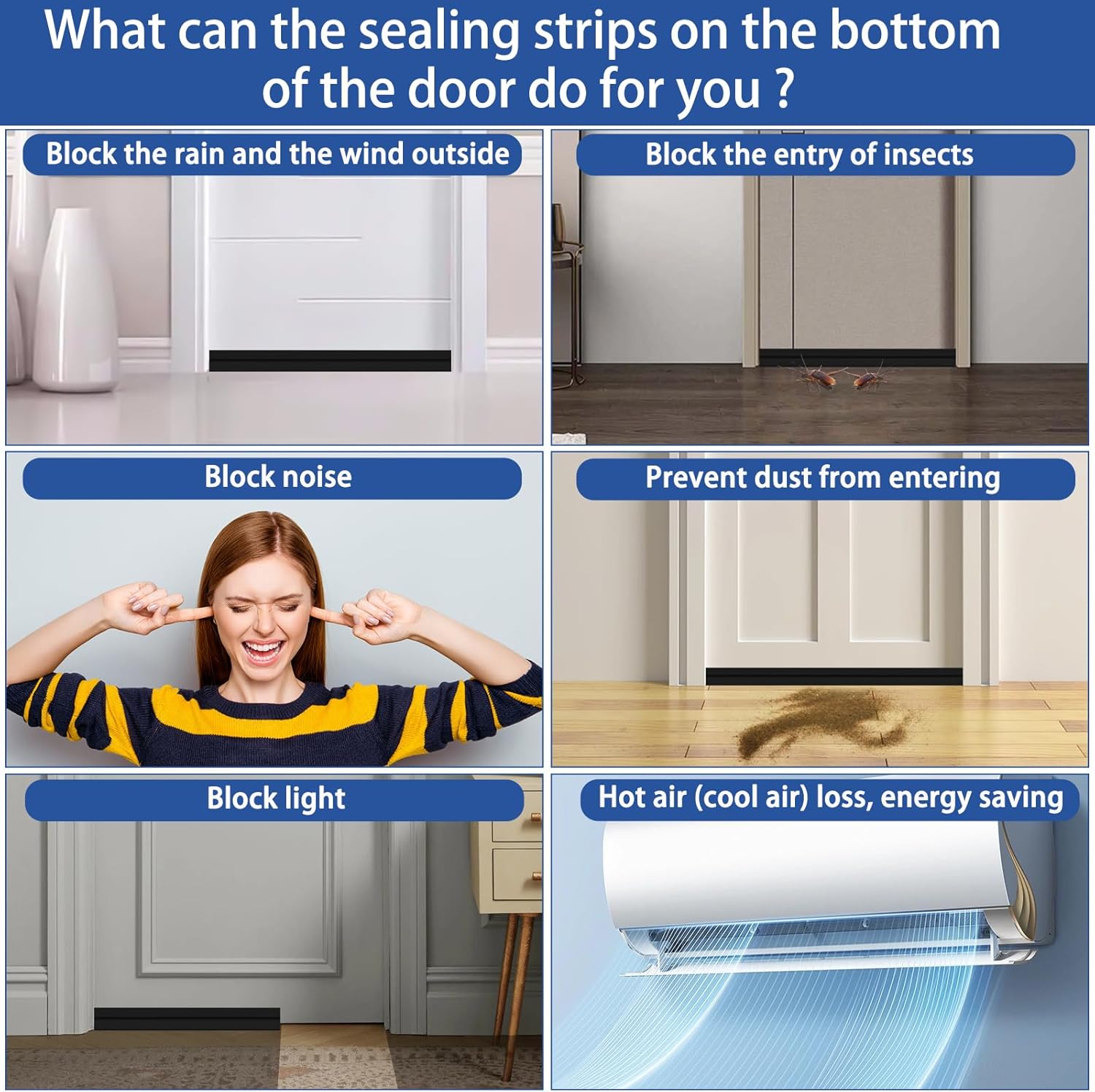 Under Door Draft Stopper, Self-Adhesive Door Sweep for Bottom of Door, Weather Stripping Doors Seal