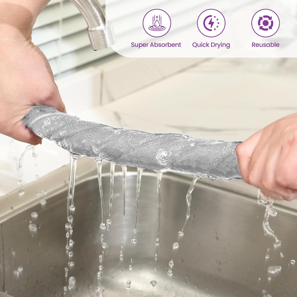 Microfiber Cleaning Cloths - 12 Pack, Grey, 12.2" x 12.2", Lint-Free, Streak-Free, Absorbent