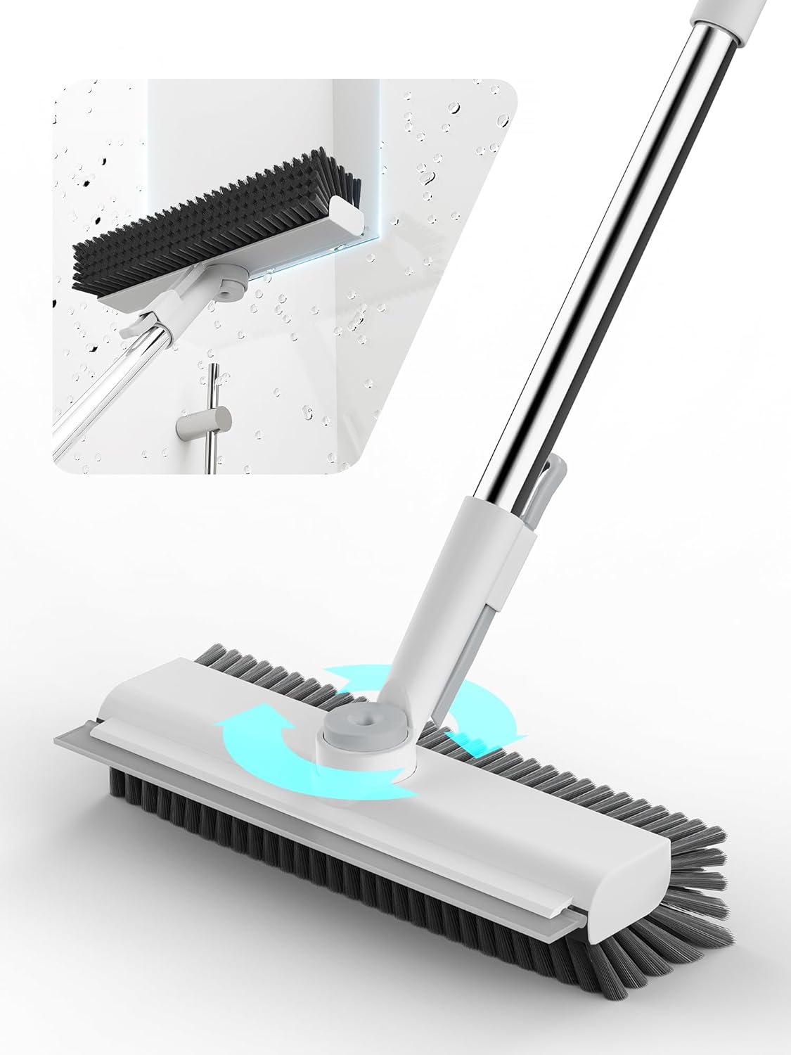 Floor Scrub Brush with Long Handle, 3 in 1 Scrape and Heavy-Duty Stiff Bristle Floor Scrubber Brush