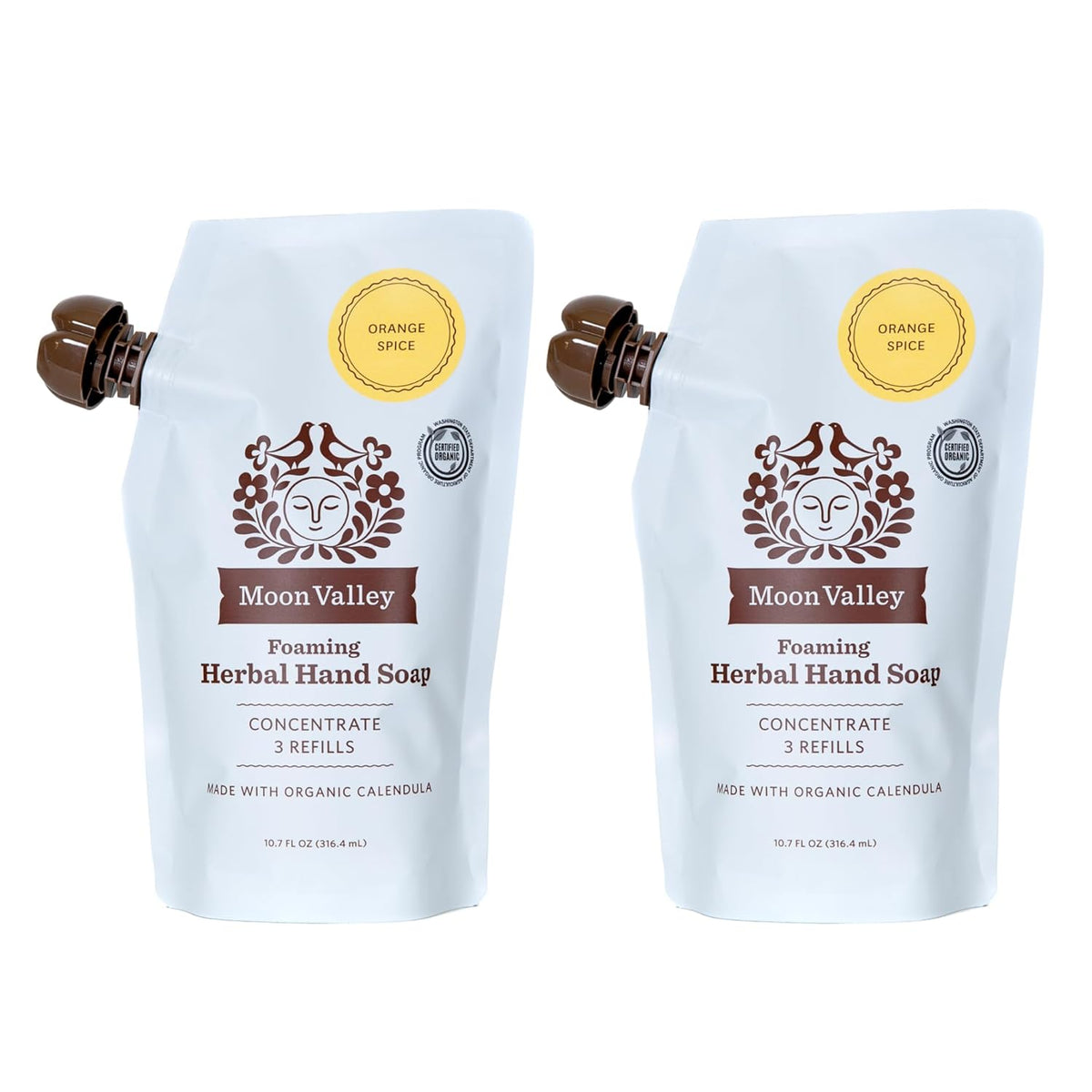 Moon Valley Foaming Hand Soap Refill Pouch, Two-Pack Orange Spice Soap, Vegan and Non-GMO