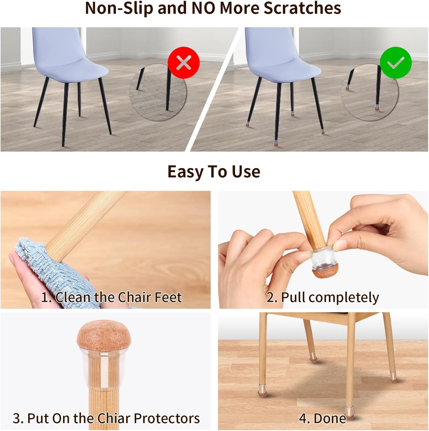 Ezprotekt 24 Pcs Small Clear Silicone Chair Leg Floor Protectors for Hardwood Floors, Chair Leg