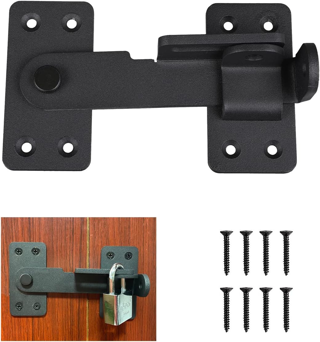 Flip Latch Lock,90 Degre Heavy Duty Gate Latch with Padlock Hole,Safety Door Bolt Latch Lock,Barn