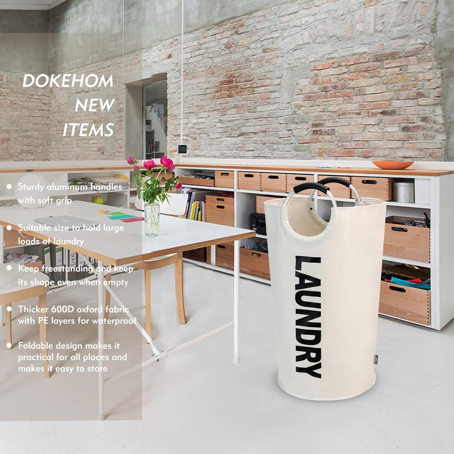 DOKEHOM 90L Large Laundry Basket, Collapsible Laundry Bag, Freestanding Tall Clothes Hamper