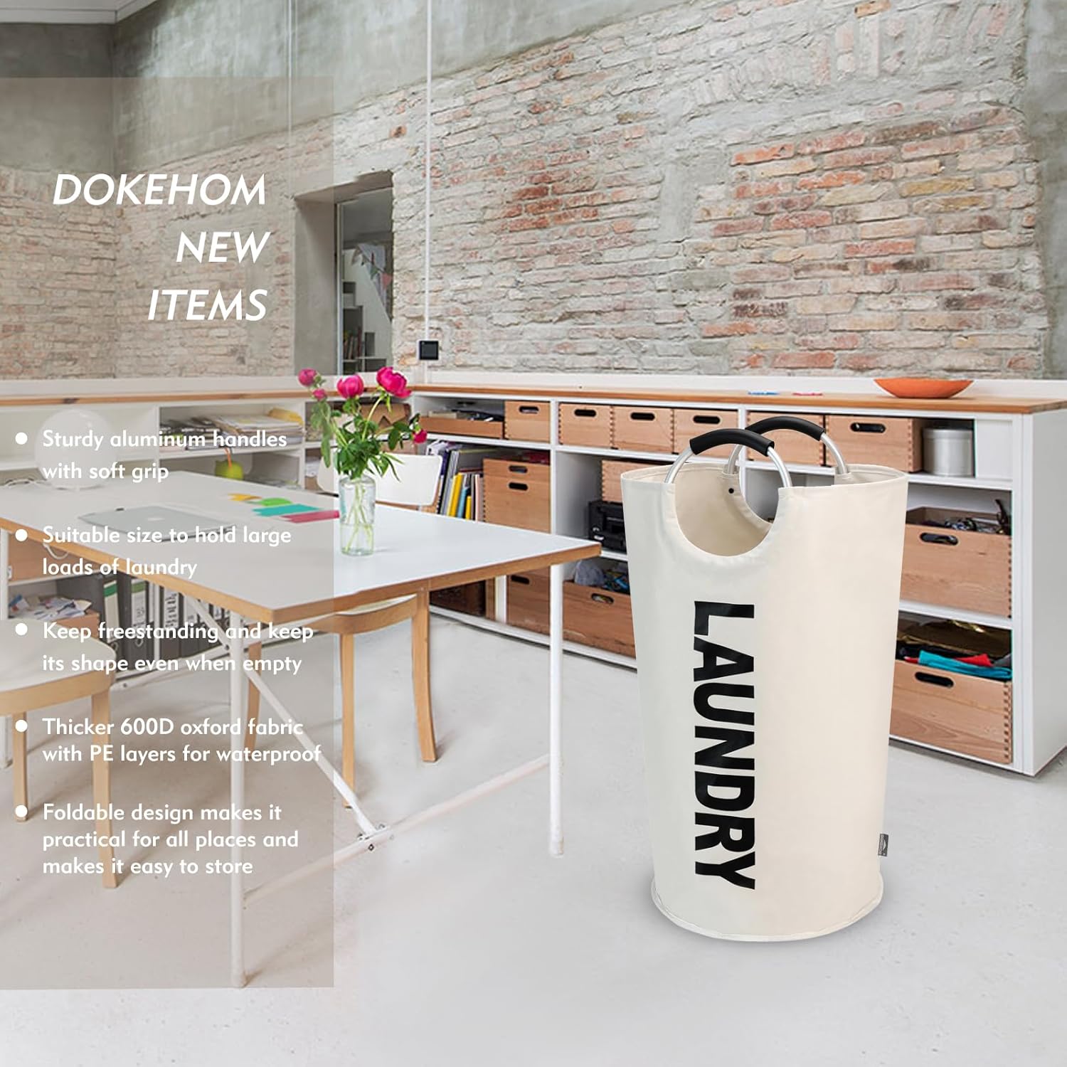 DOKEHOM 90L Large Laundry Basket, Collapsible Laundry Bag, Freestanding Tall Clothes Hamper