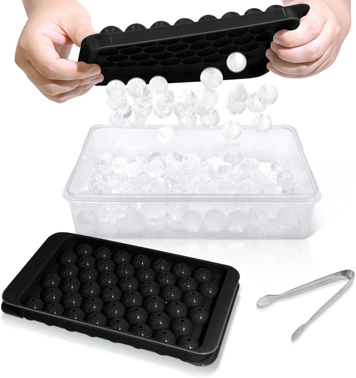 WIBIMEN Ice Cube Tray with Lid and Bin - Round Ice Trays for Freezer with Lid - Ice Cube Trays for