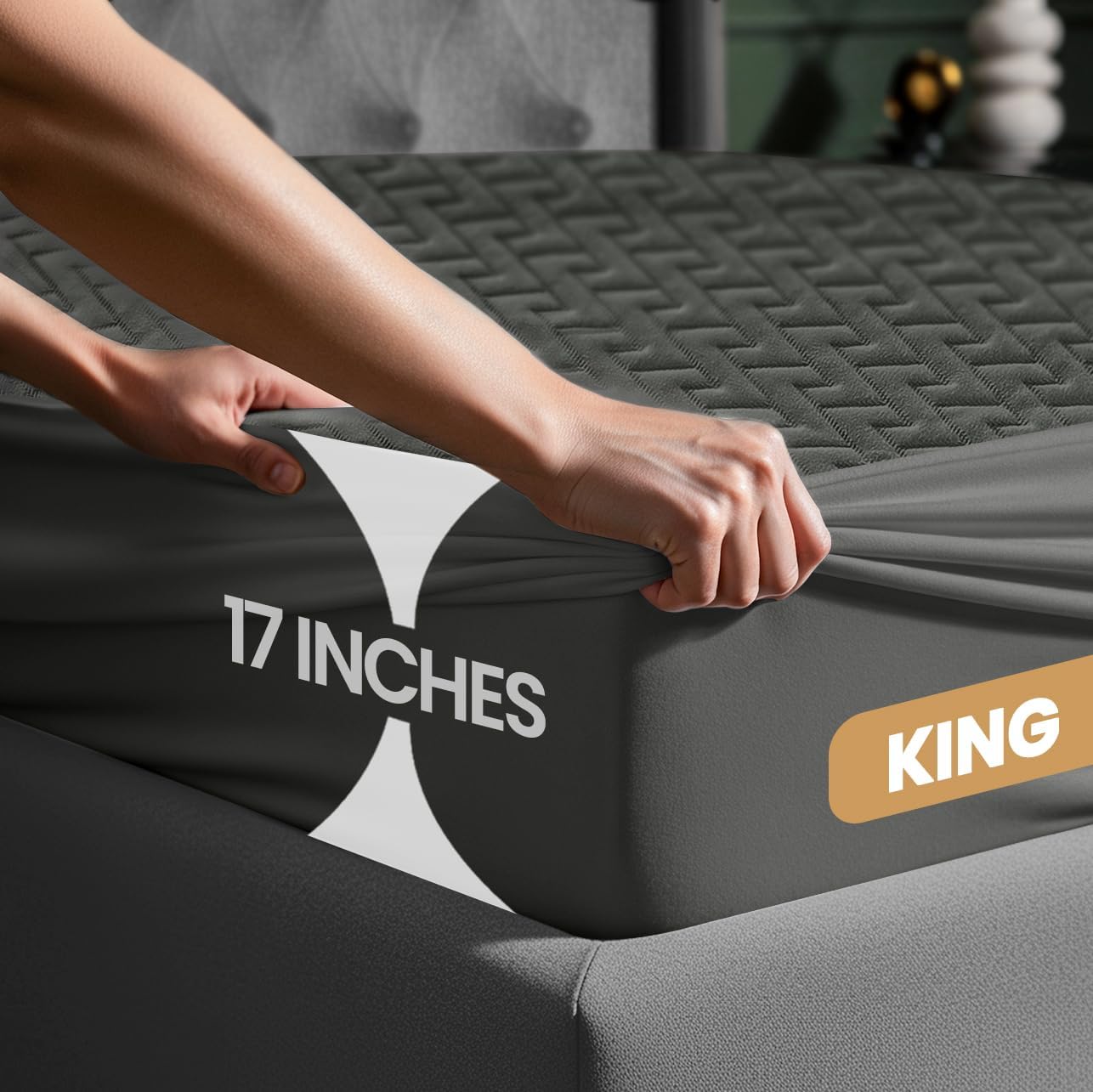 Utopia Bedding Waterproof Mattress Protector King Size (Gray), Premium 3D Air Soft Fabric Mattress