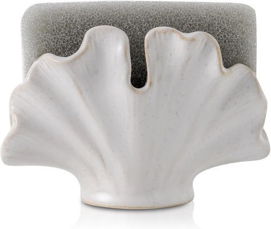 Ceramic Sponge Holder,Sponge Holder for Kitchen Sink,Compact Sink Caddy Organizer-Scouring Pad and