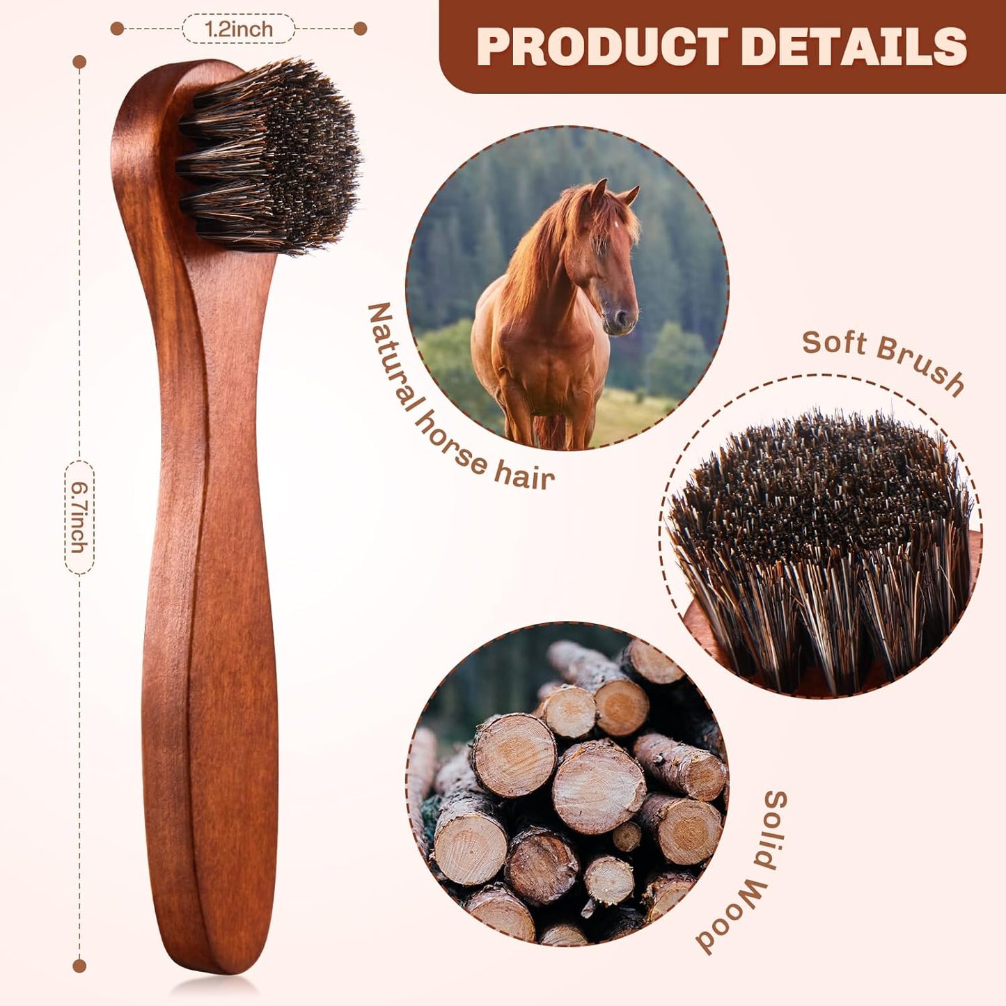 4 Pcs Horsehair Shine Shoes Brush Kit Polish Dauber Applicators Cleaning Leather Shoes Boots Care