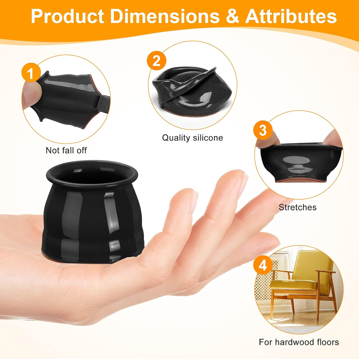 CHUNZEXI 32 Pack Chair Leg Floor Protectors for Hardwood Floors, Silicone Felt Covers Pads Caps