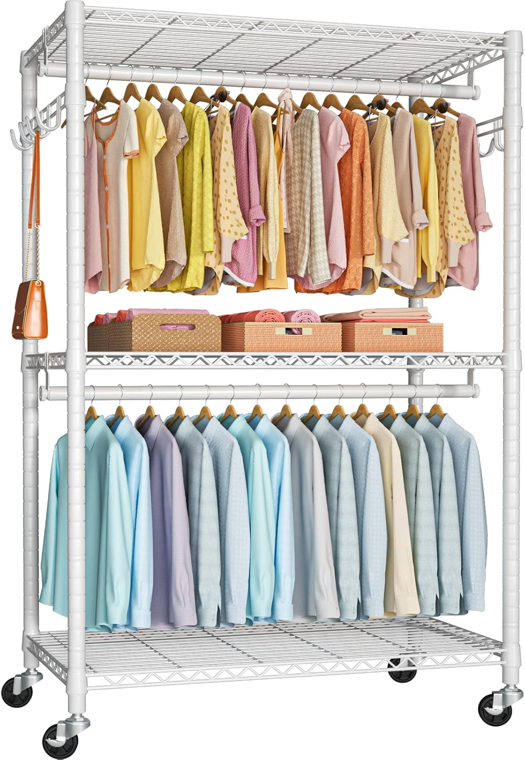 FUTASSI P1 Plus Rolling Clothes Rack, 22mm Diameter Heavy Duty Garment Rack with Wheels, Portable