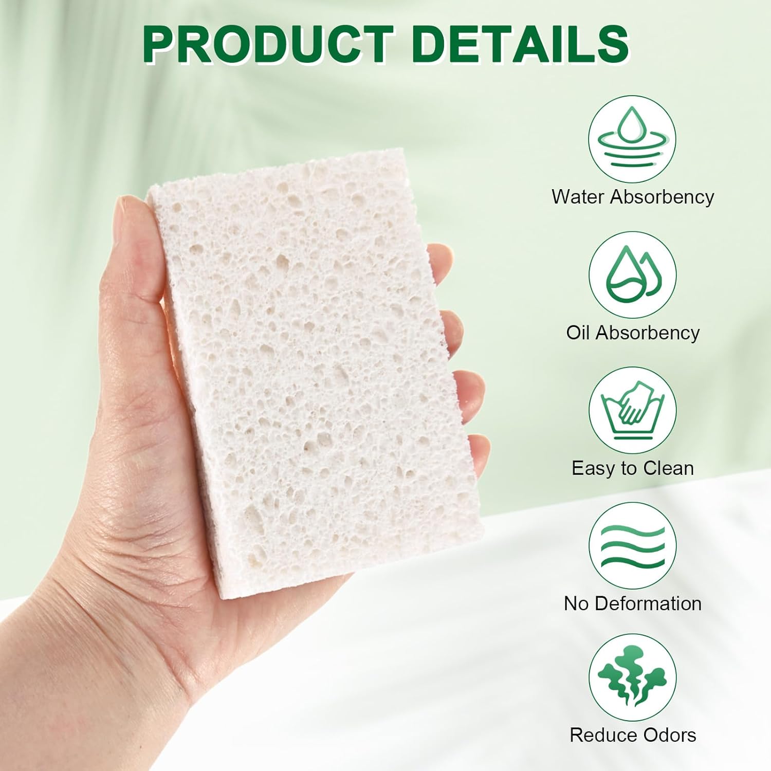 6-Pack Kitchen Sponges, Condense Eco Cellulose Non-Scratch Scrub Heavy Sponge for