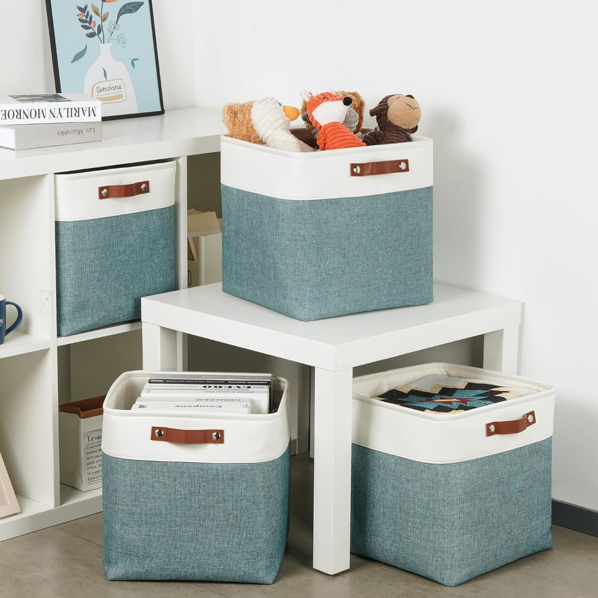 DULLEMELO Storage Bins, 4 Pack Of 13x13x13 Decorative Storage Cube Bins Suit Office, Home, Shelves
