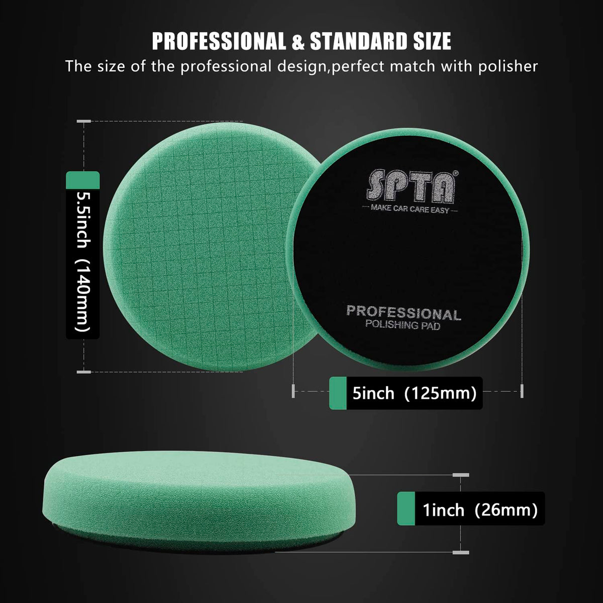 Green Heavy Cut Pad, 3Pc 5 Inch Buffing Polishing Pads for 125mm Backing Plate Compound Buffing