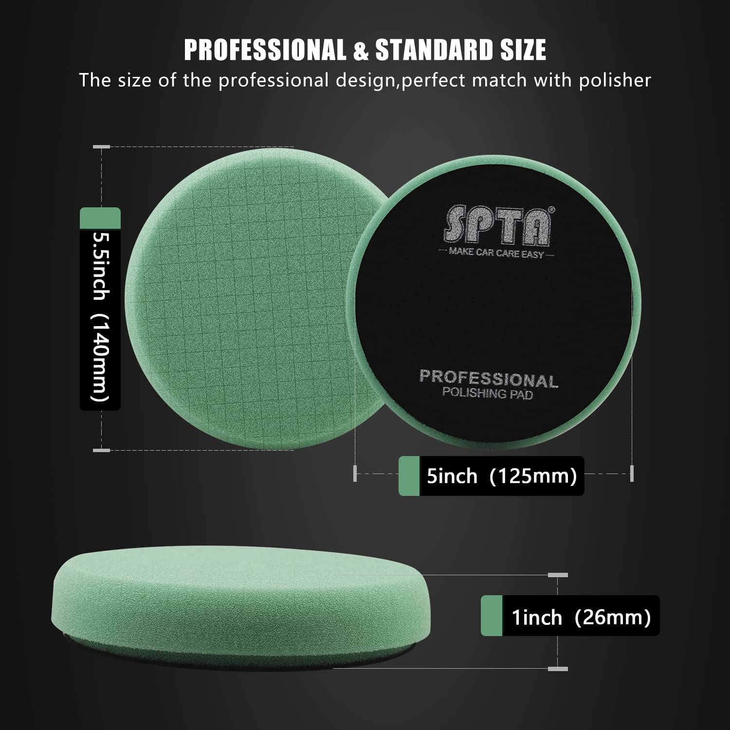 Green Heavy Cut Pad, 3Pc 5 Inch Buffing Polishing Pads for 125mm Backing Plate Compound Buffing