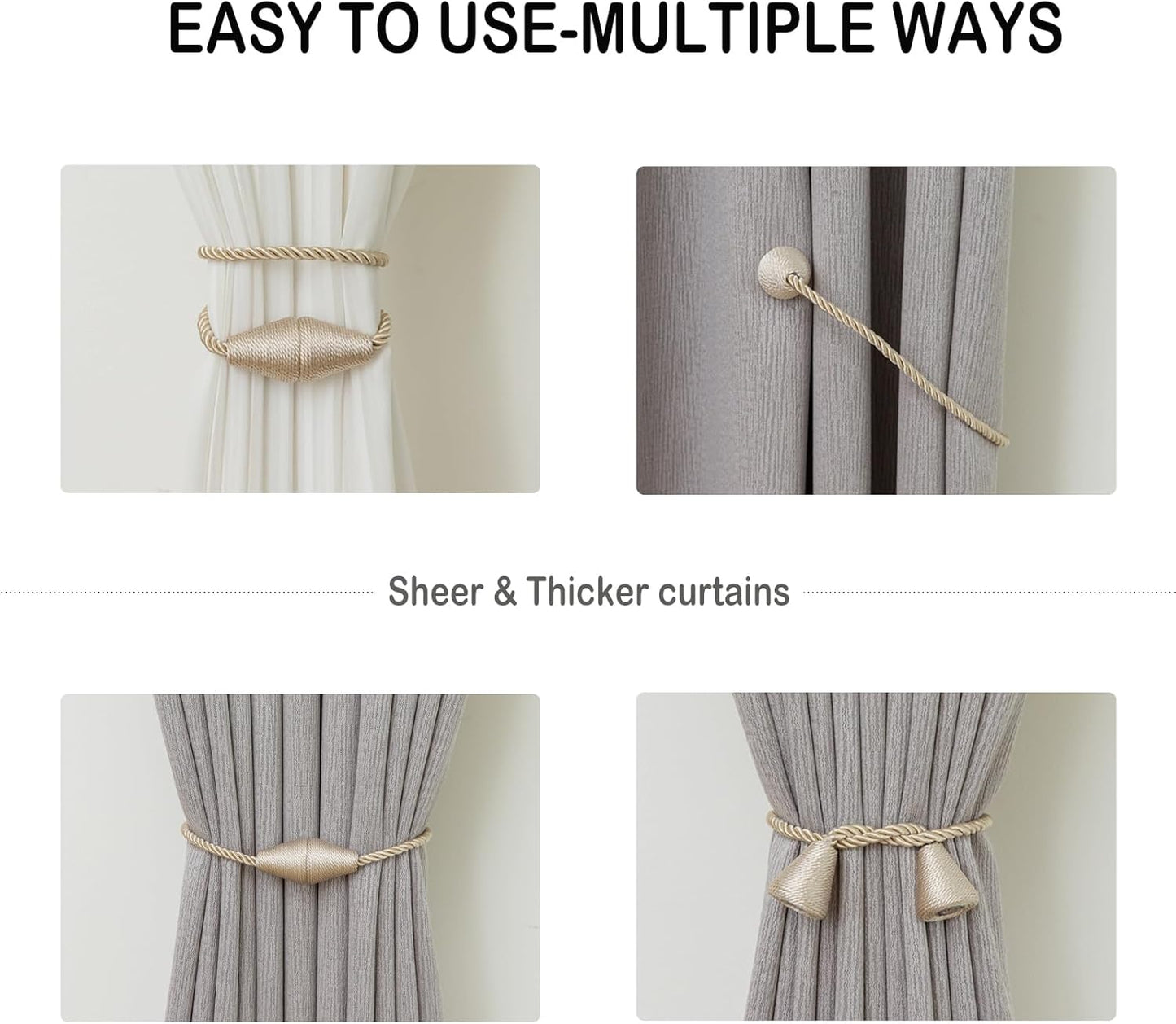 Magnetic Curtain Tiebacks 2 Pack Outdoor Rope Curtain Tie Backs Decorative Window Treatment