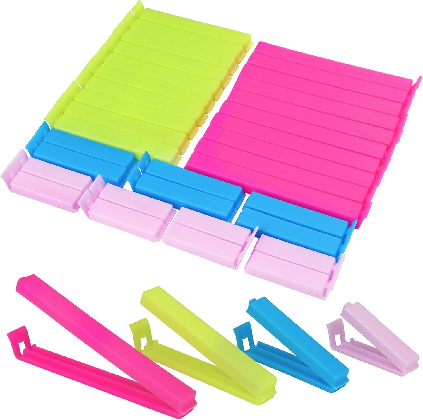 34 Pack Plastic Chip Clips - Resealable Sealing Clips for Food Storage & Snack Bags - 4 Sizes