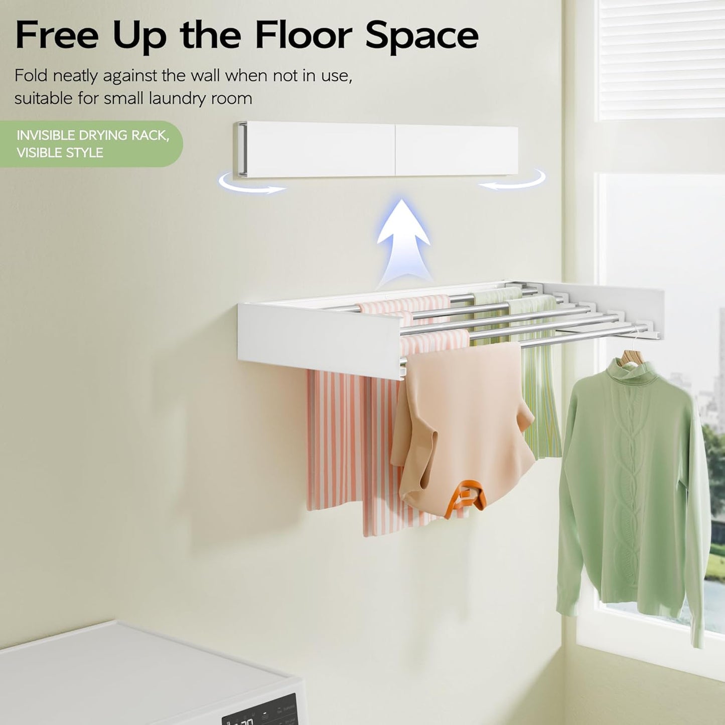 Wall Mounted Clothes Drying Rack 32", Foldable Wall Mount Laundry Rack Folding Indoor, Drying Rack