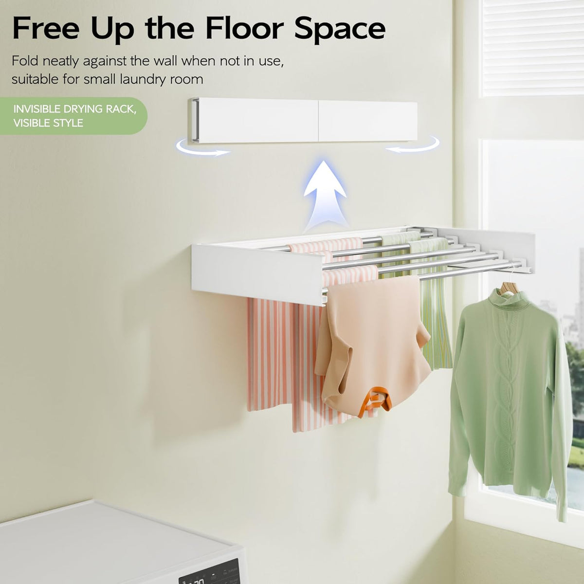 Wall Mounted Clothes Drying Rack 32", Foldable Wall Mount Laundry Rack Folding Indoor, Drying Rack