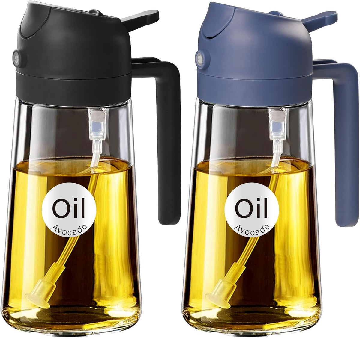 YARRAMATE 2Pcs 16oz/470ml Glass Olive Oil Sprayer for Cooking with Stickers, 2 in 1 Oil Dispenser