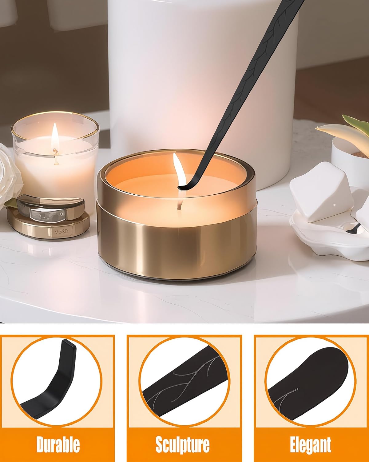 4 in1 Candle Accessory Set with Storage Tray Plate, Candle Wick Trimmer, Candle Wick Snuffer