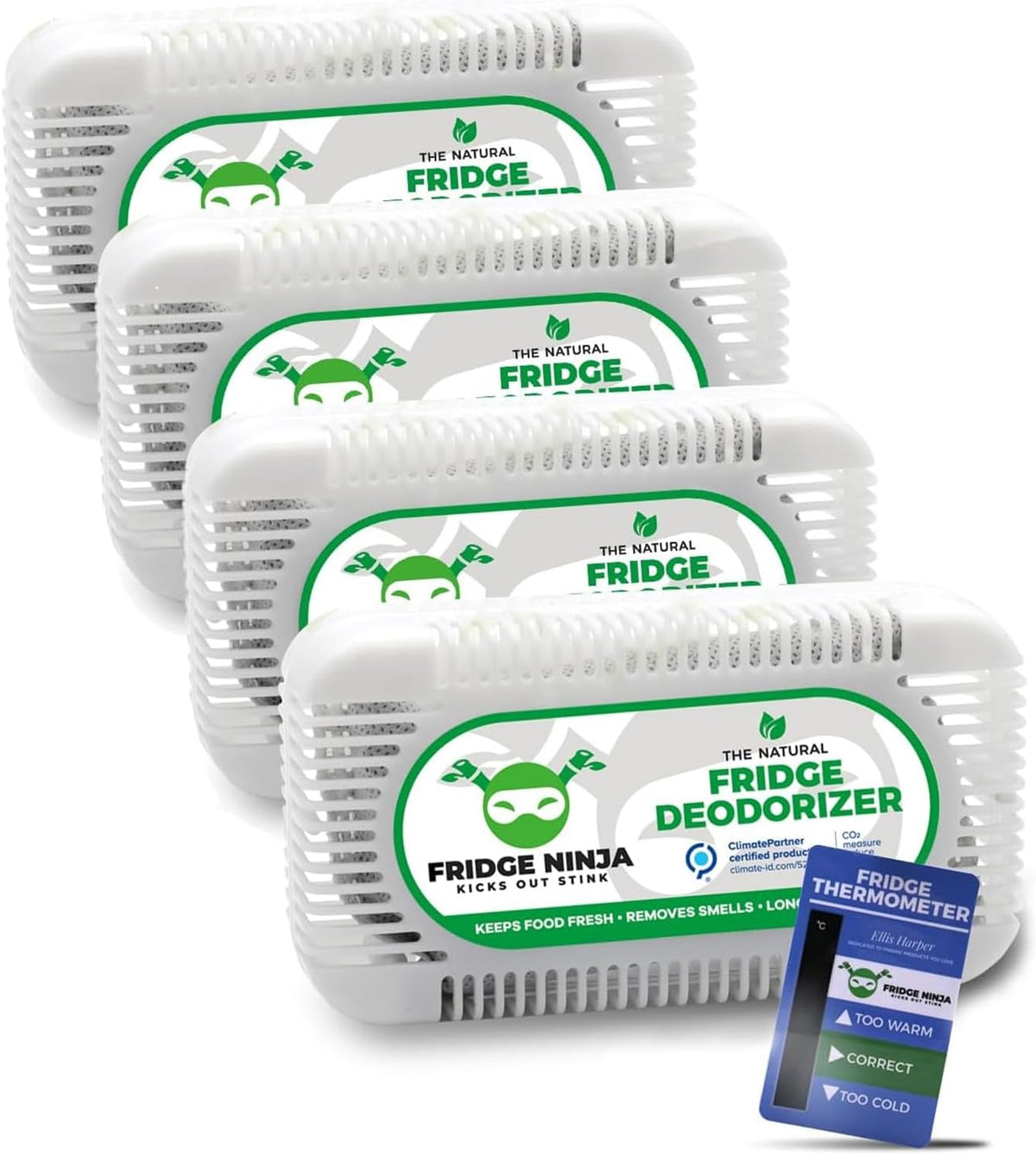 Fridge Ninja Fridge Deodorizer (4 Pack) - More Effective Than Baking Soda - Natural and Unscented