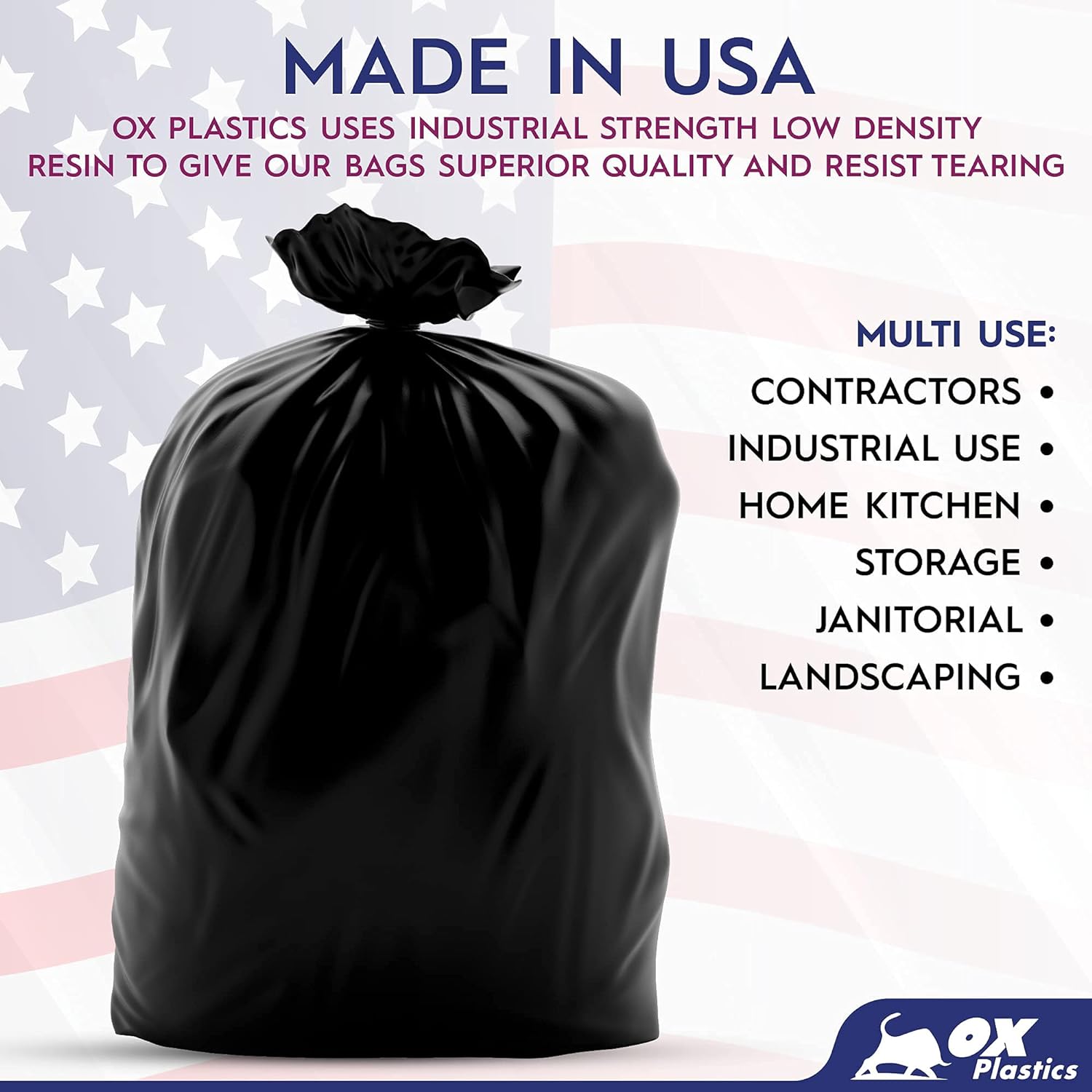 OX Plastics Black Trash Bags - Heavy Duty Garbage Bags, Extra Thick Unscented Large Trash Can