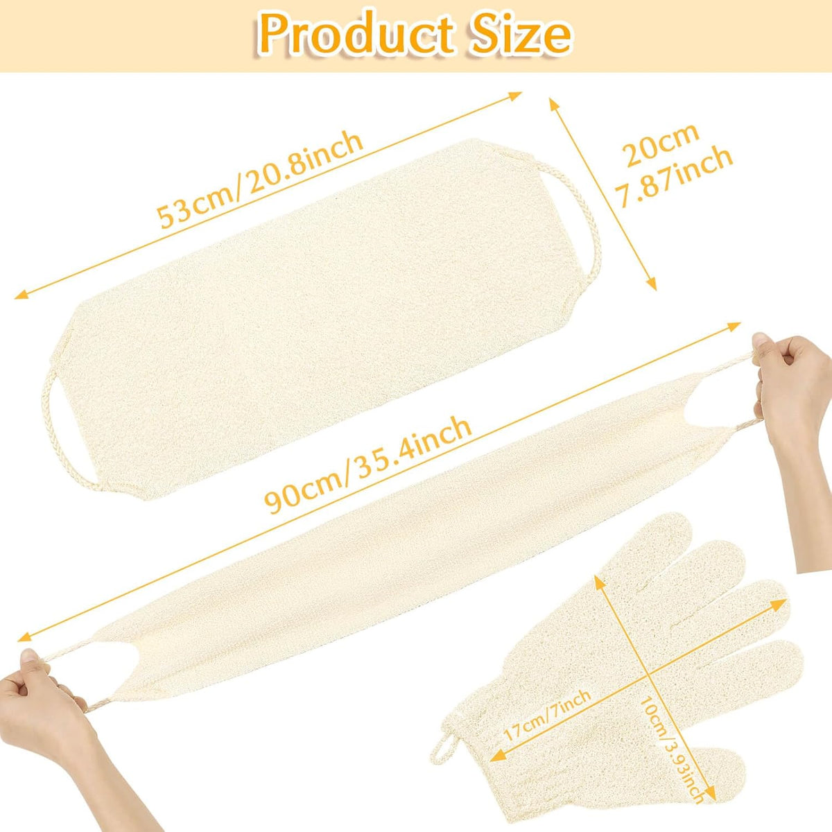 Anezus Exfoliating Back Scrubber Bath Gloves Set, Exfoliating Shower Towel with Shower Gloves for