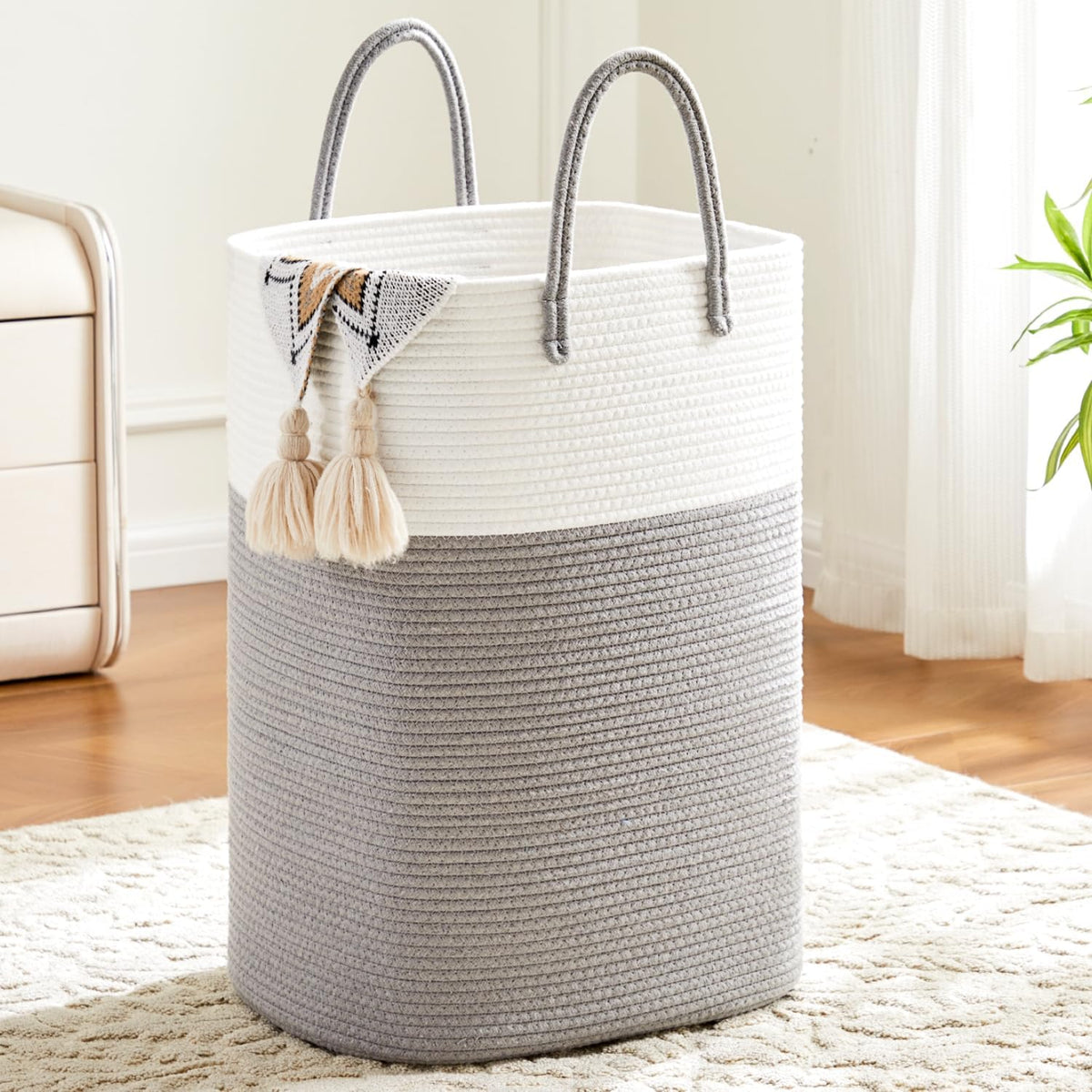 Laundry Basket,Woven Cotton Rope Laundry Hamper,Versatile Storage for Dirty Clothes,Baby Toys,and