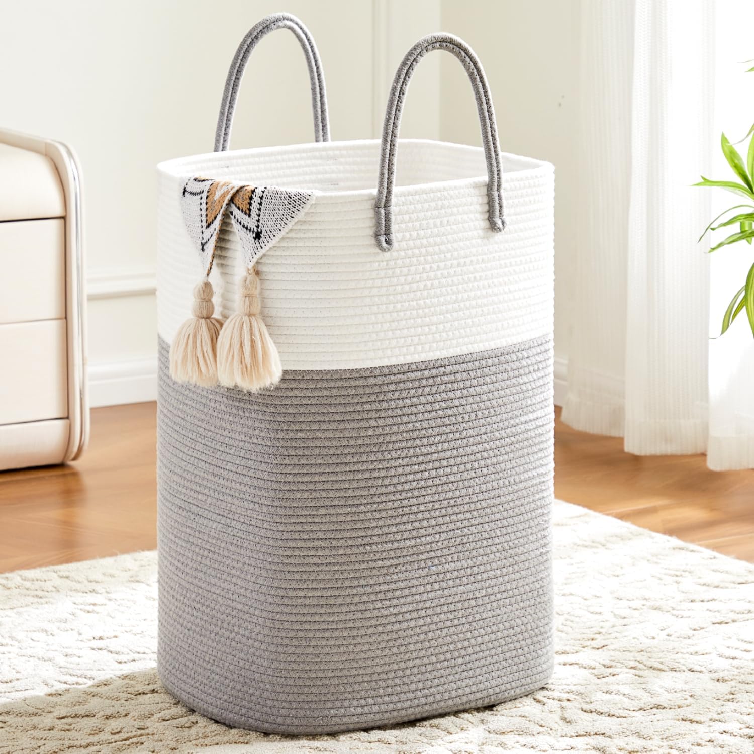 Laundry Basket,Woven Cotton Rope Laundry Hamper,Versatile Storage for Dirty Clothes,Baby Toys,and