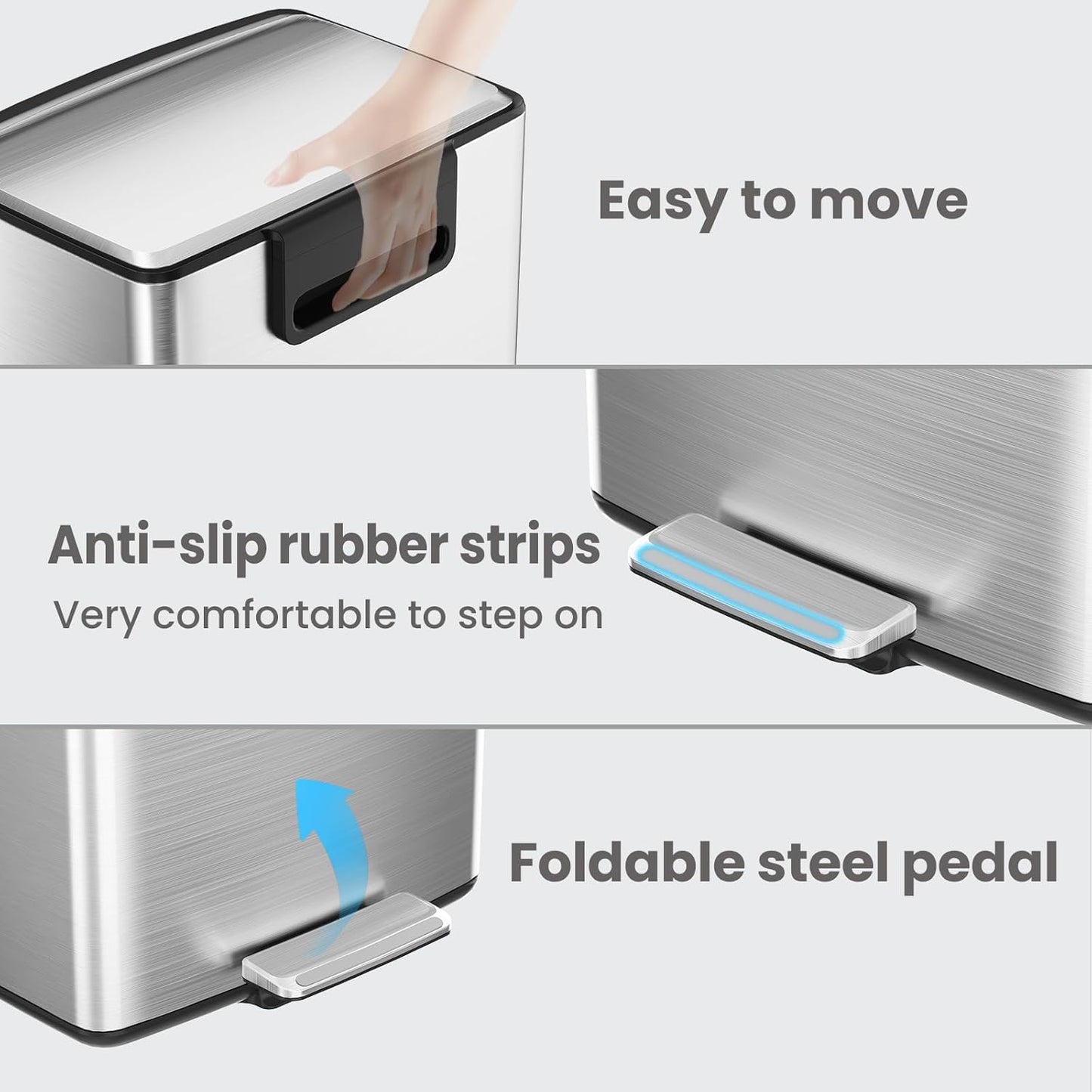 mVm 10.6 Gallon Kitchen Step Trash Can, Soft-Close and Foldable Foot Pedal Heavy Duty Bin for