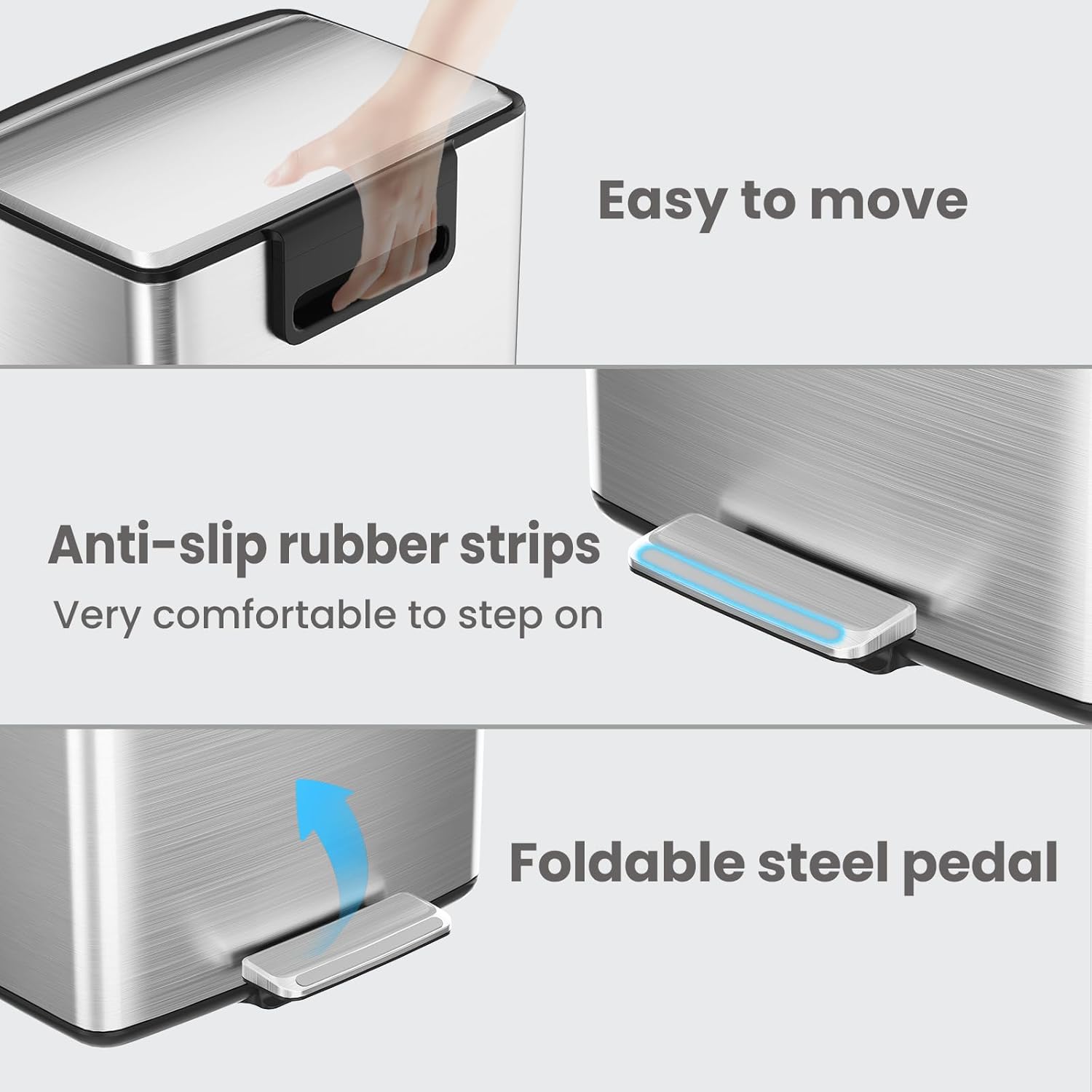 mVm 10.6 Gallon Kitchen Step Trash Can, Soft-Close and Foldable Foot Pedal Heavy Duty Bin for