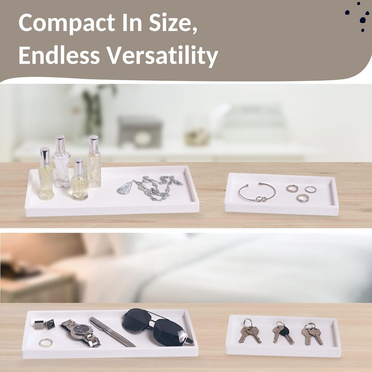 Countertop and Vanity Tray - 2 PC (11” and 7”) Shatterproof Silicone Kitchen and Bathroom Trays for