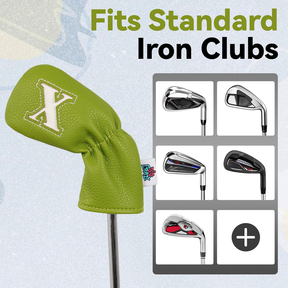 Big Crazy Golf Iron Covers, 10pcs Colorful Iron Head Covers, Long Neck and Elastic Closure for Club