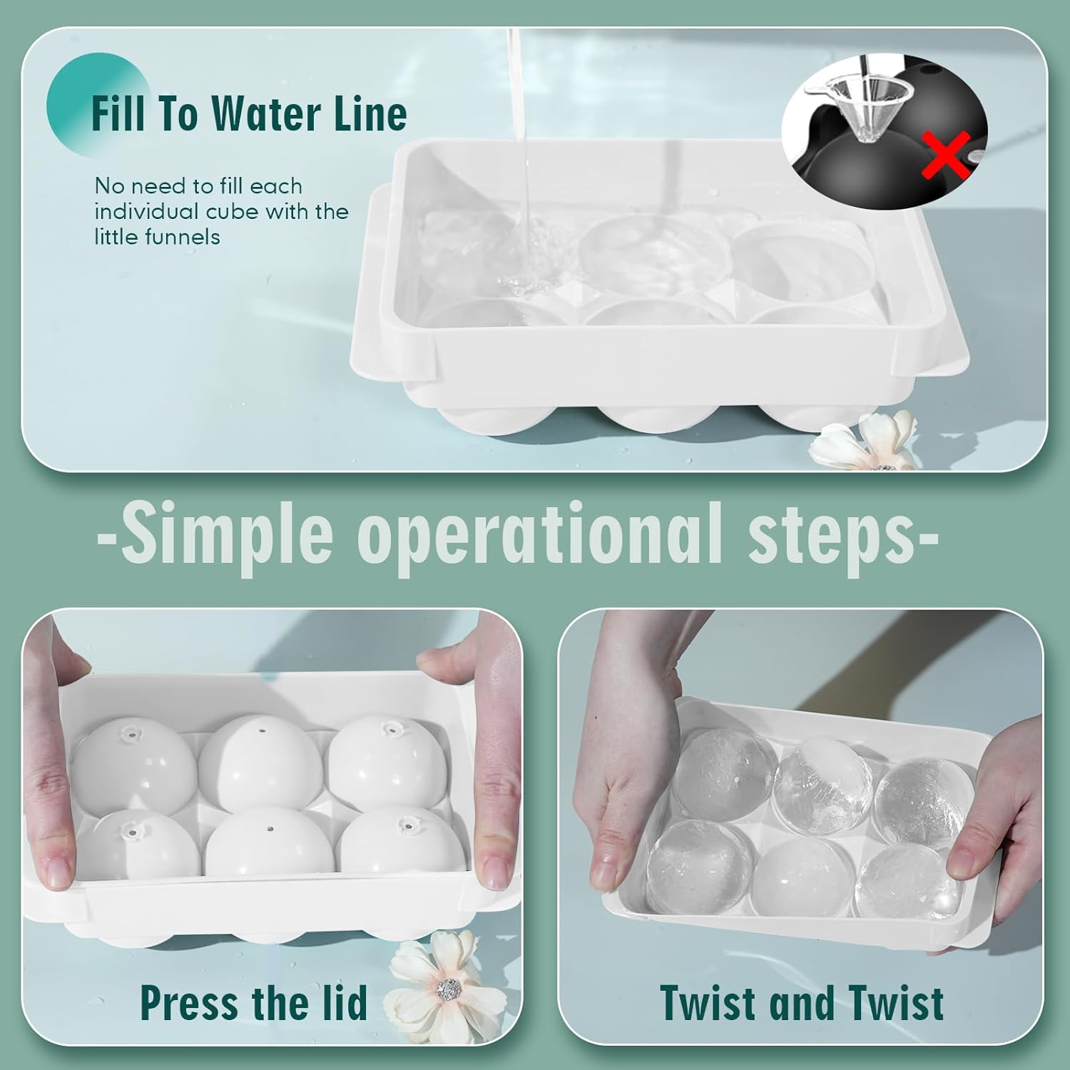 WIBIMEN Large Ice Cube Molds, Big Round Whiskey Ice Cube Trays for Freezer, Easy to Fill & Release